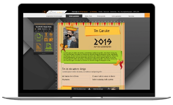 abibuch-designer App auf Laptopbildschirm